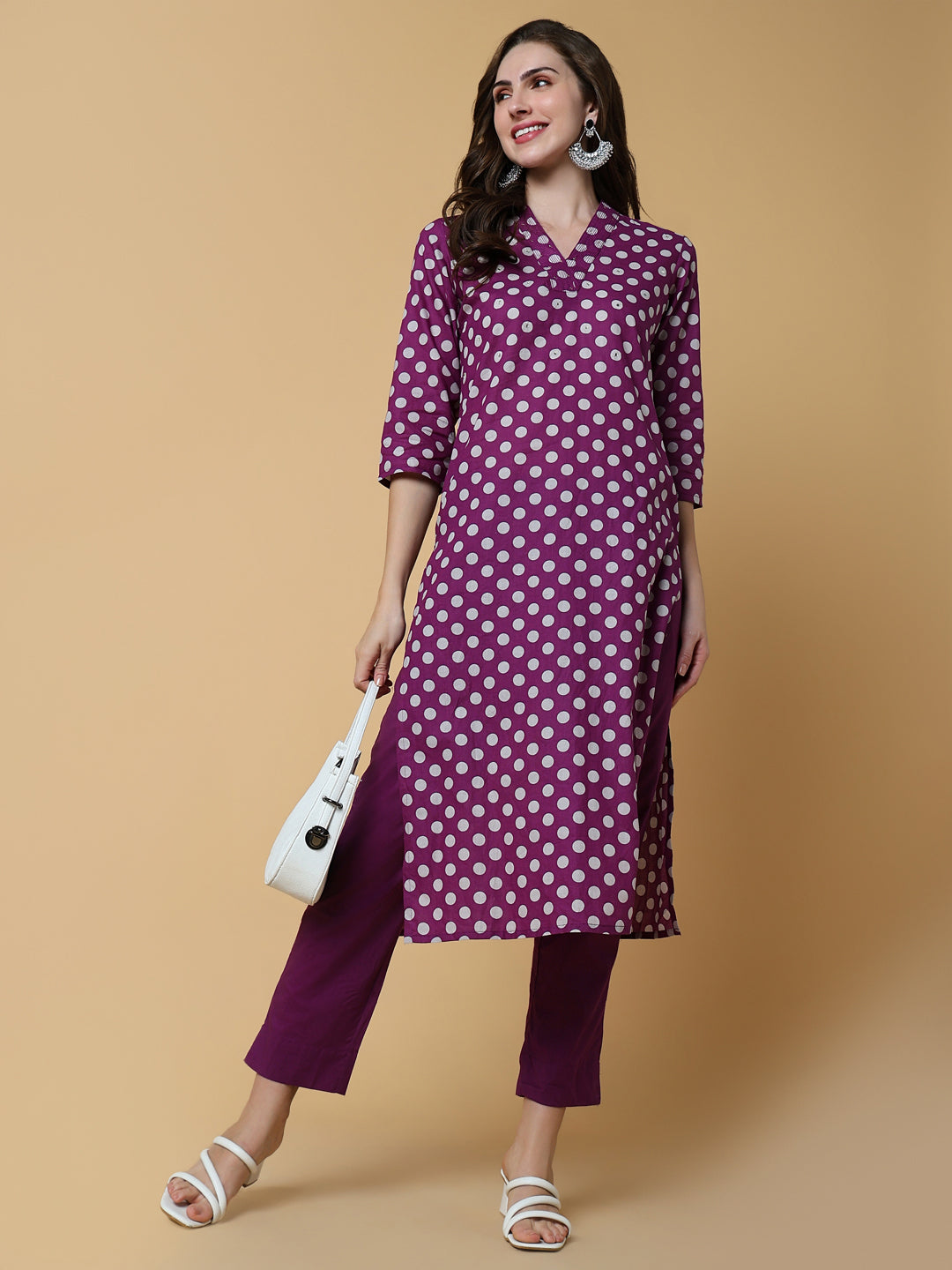 Women Geometric Purple Straight Kurta Set