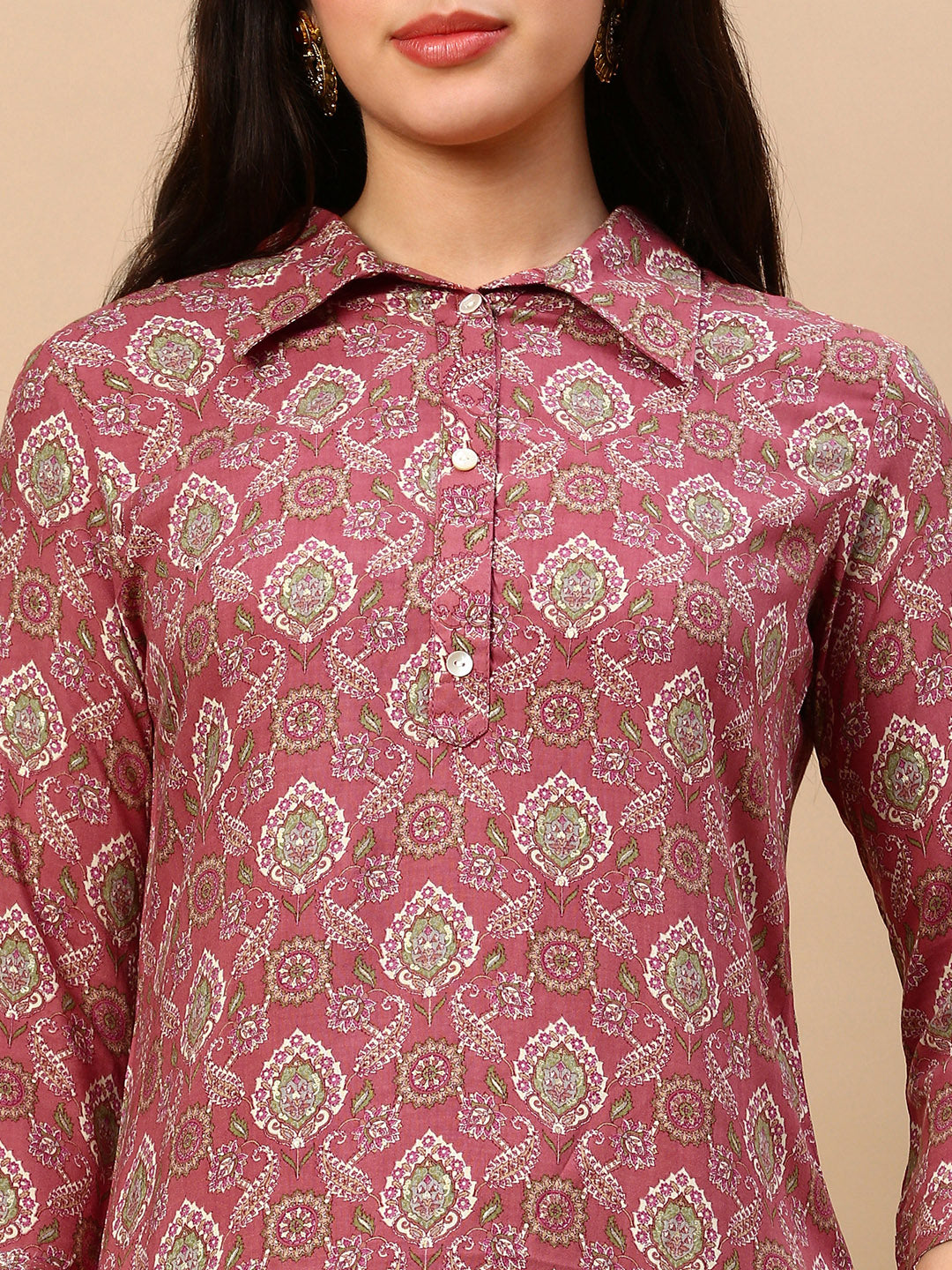 Women Graphic Pink Straight Kurta Set