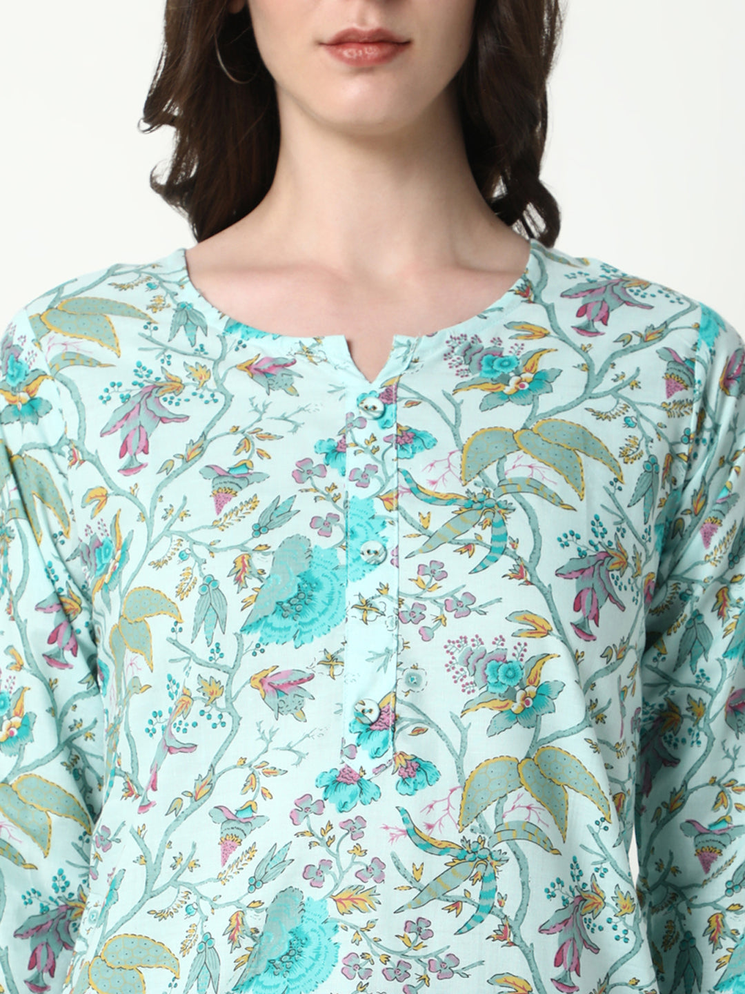 Women Green Floral Straight Kurti