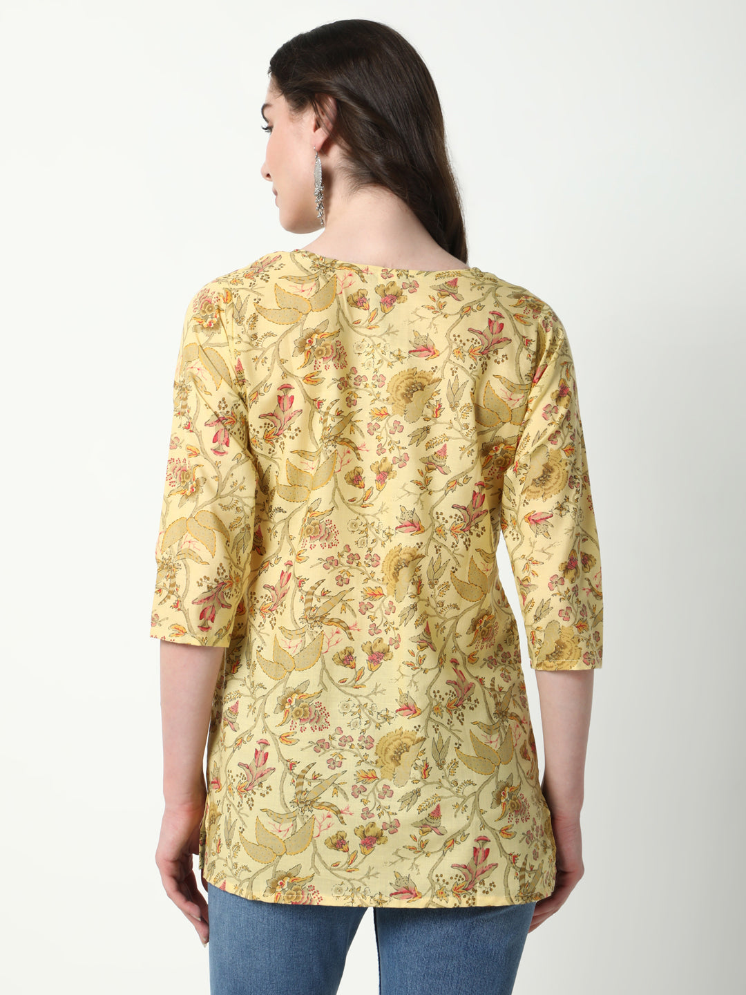 Women Yellow Floral Straight Kurti