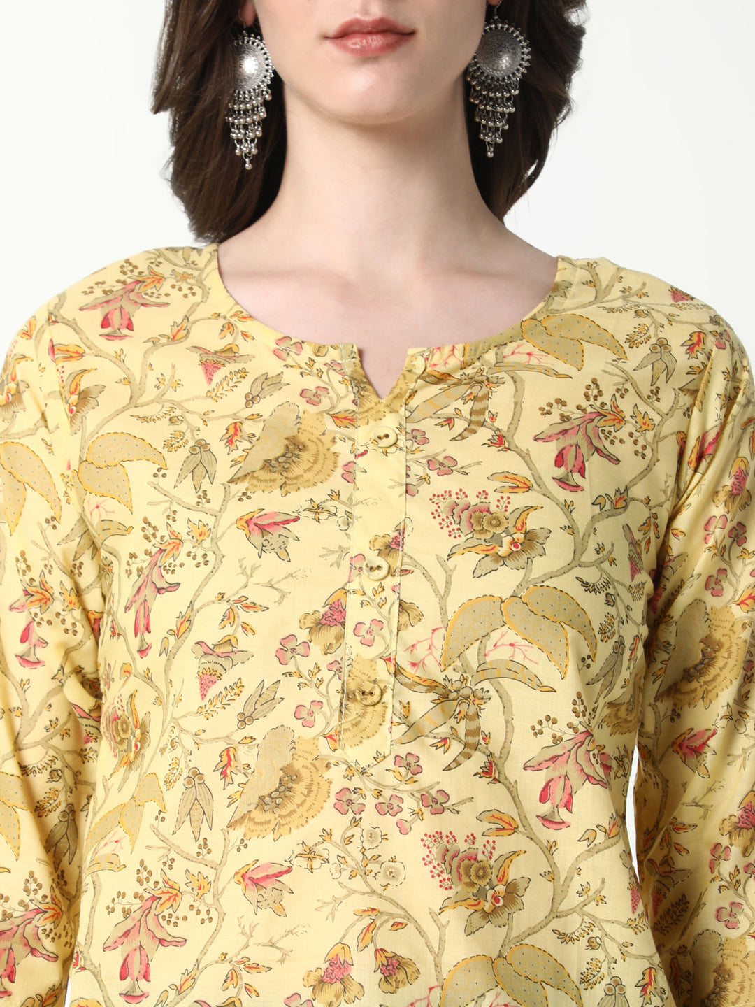 Women Yellow Floral Straight Kurti