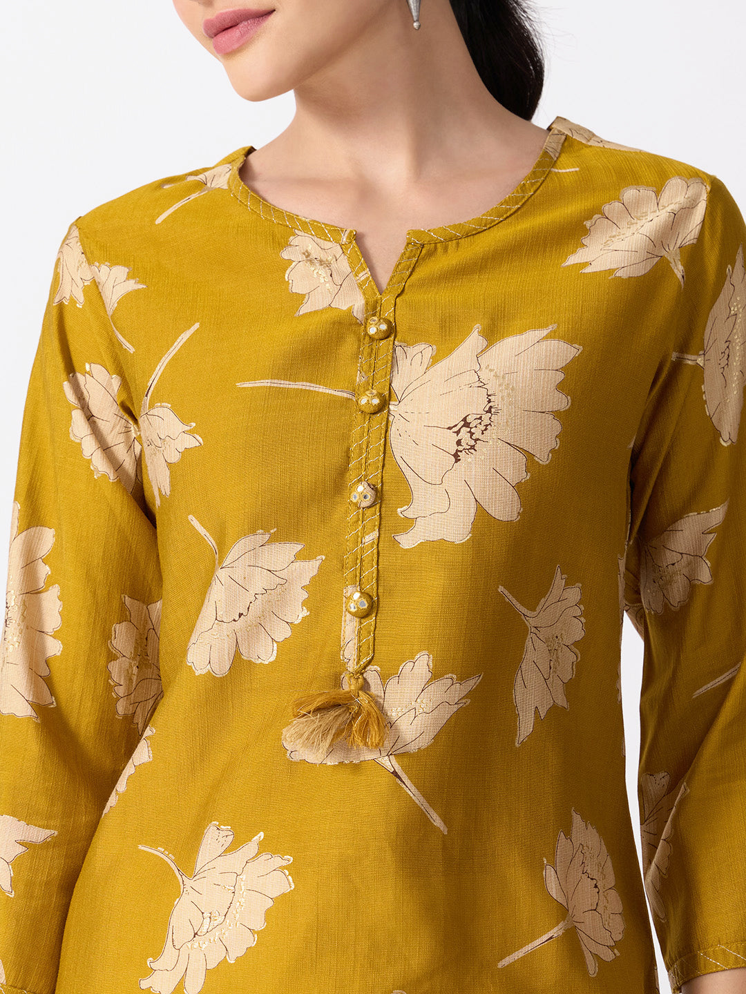 Women’s Floral Printed Yellow Straight Kurta