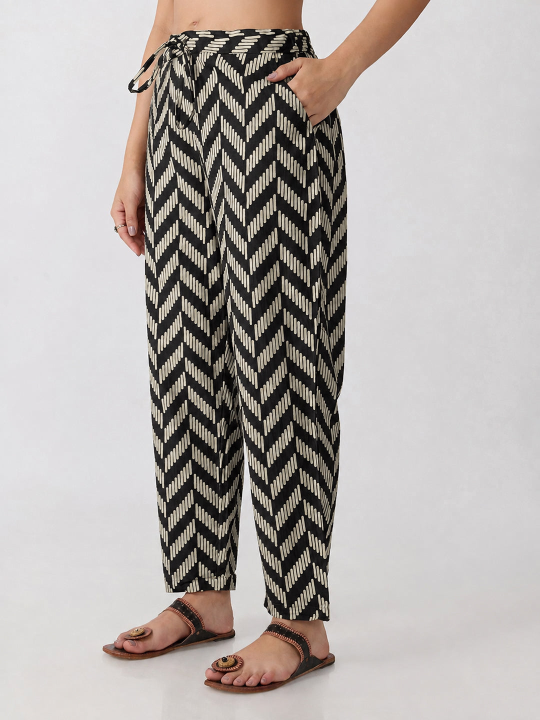 Women’s Geometric Printed Black Straight Kurta Set with Mirror Detail and Dupatta