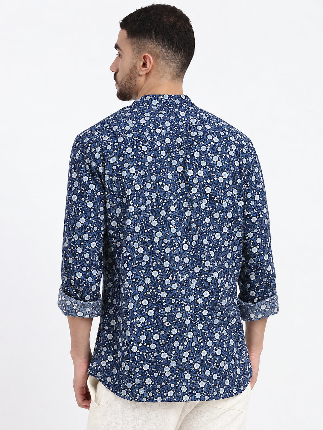 Men’s Floral Printed Navy Blue Slim Fit Long Sleeves Shirt