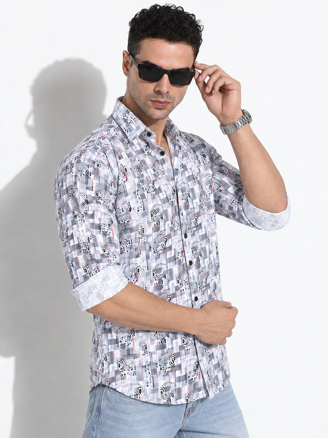 Men’s Abstract Printed Blue Slim Fit Long Sleeves Shirt