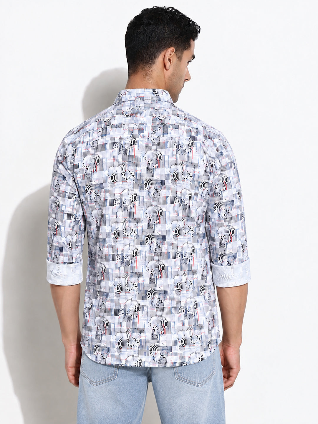 Men’s Abstract Printed Blue Slim Fit Long Sleeves Shirt