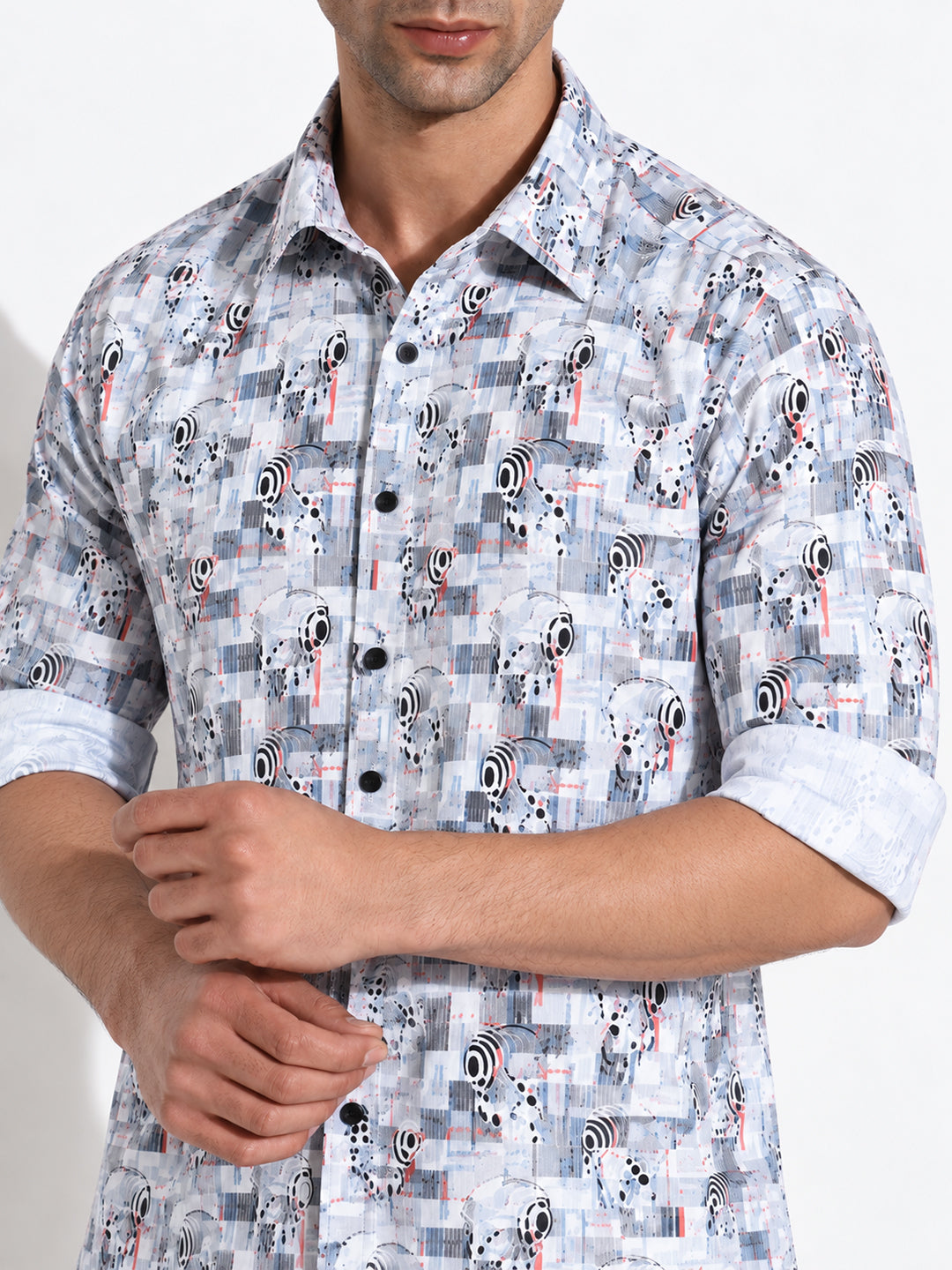 Men’s Abstract Printed Blue Slim Fit Long Sleeves Shirt