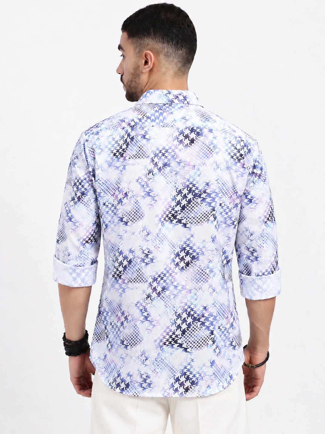 Men’s Abstract Printed Blue Slim Fit Long Sleeves Shirt