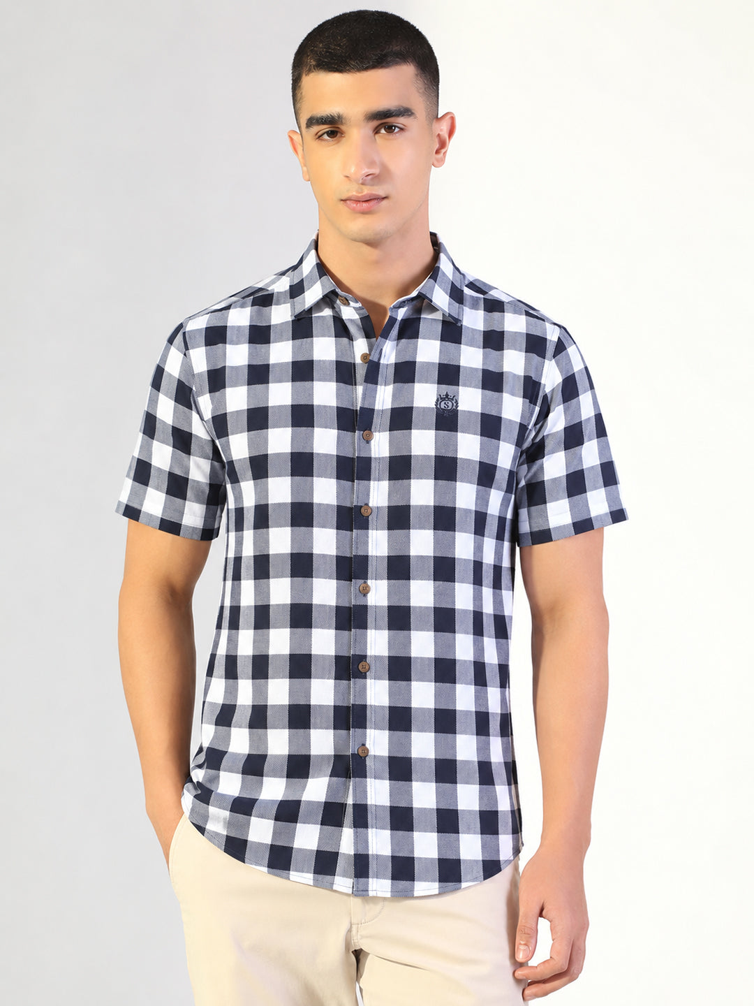 Men’s Checked White Regular Fit Short Sleeves Casual Shirt