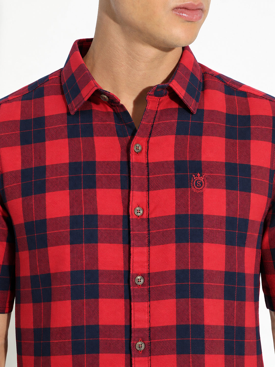 Men’s Tartan Checked Red Regular Fit Short Sleeves Casual Shirt