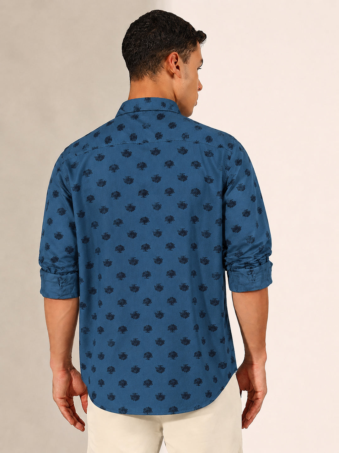 Men’s Graphic Printed Blue Slim Fit Long Sleeves Casual Shirt