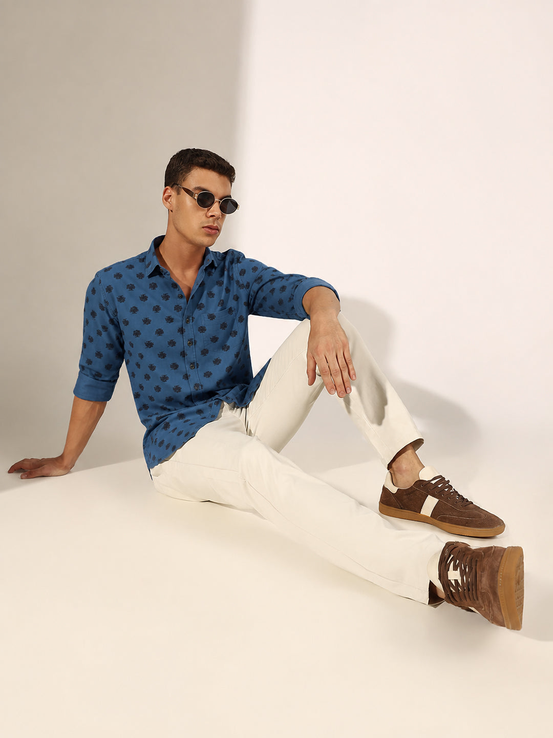 Men’s Graphic Printed Blue Slim Fit Long Sleeves Casual Shirt