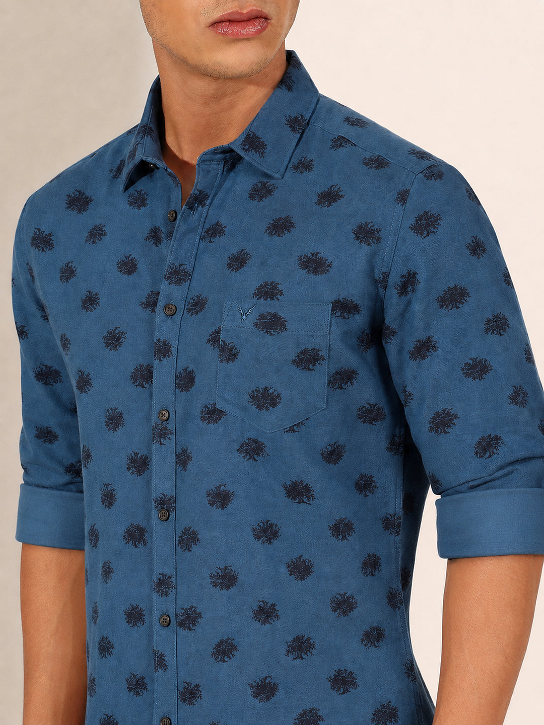 Men’s Graphic Printed Blue Slim Fit Long Sleeves Casual Shirt