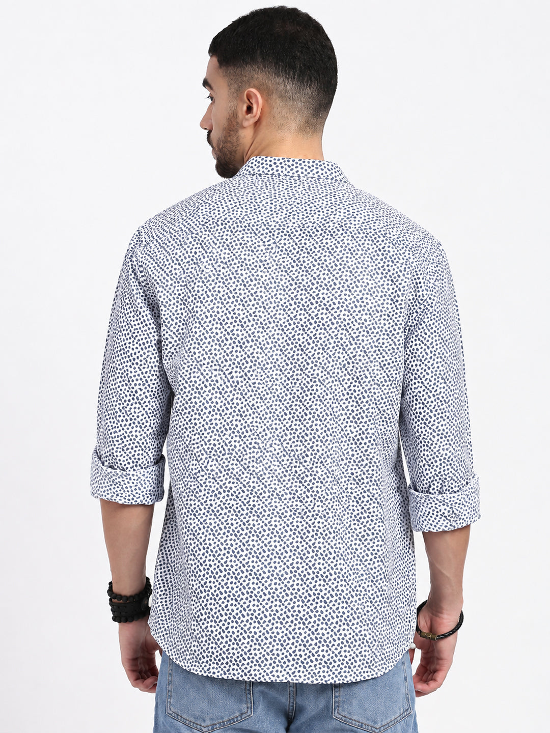 Men’s Micro Printed White Slim Fit Long Sleeves Casual Shirt