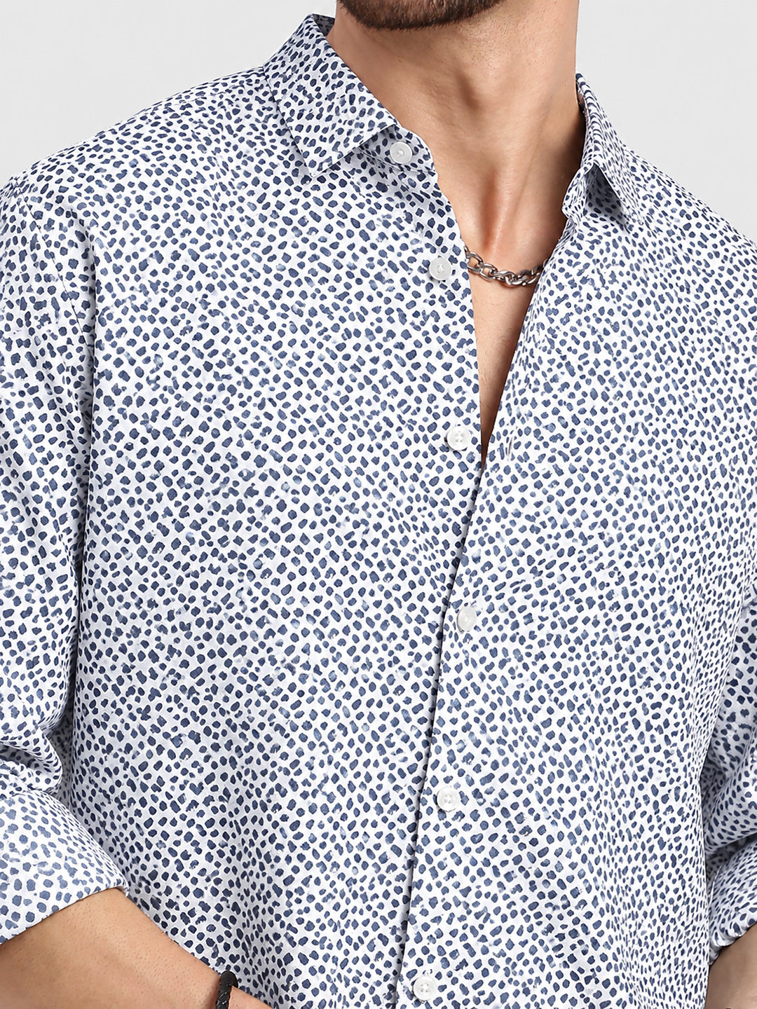Men’s Micro Printed White Slim Fit Long Sleeves Casual Shirt