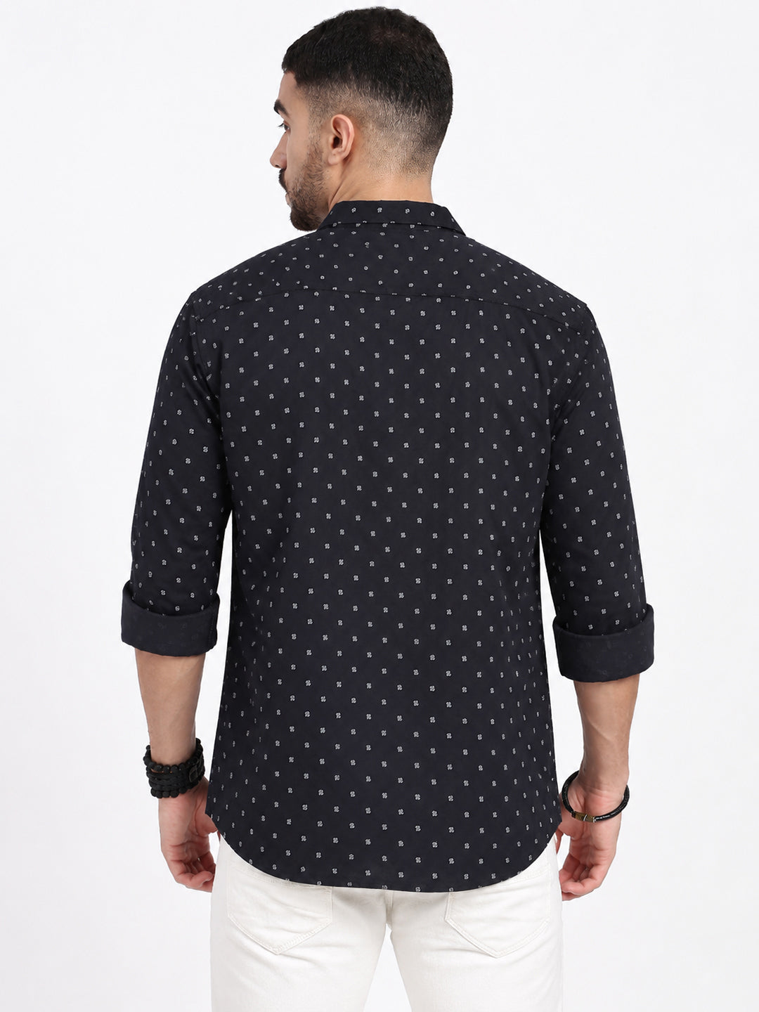 Men’s Micro Printed Black Slim Fit Long Sleeves Casual Shirt