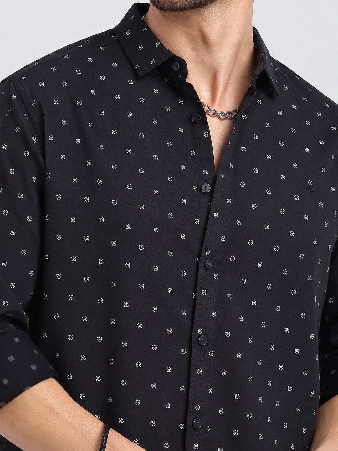 Men’s Micro Printed Black Slim Fit Long Sleeves Casual Shirt