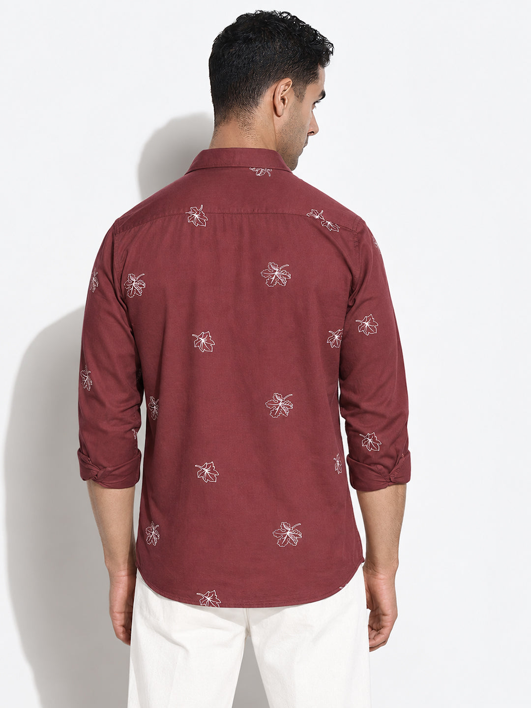 Men’s Floral Printed Brown Slim Fit Long Sleeves Casual Shirt