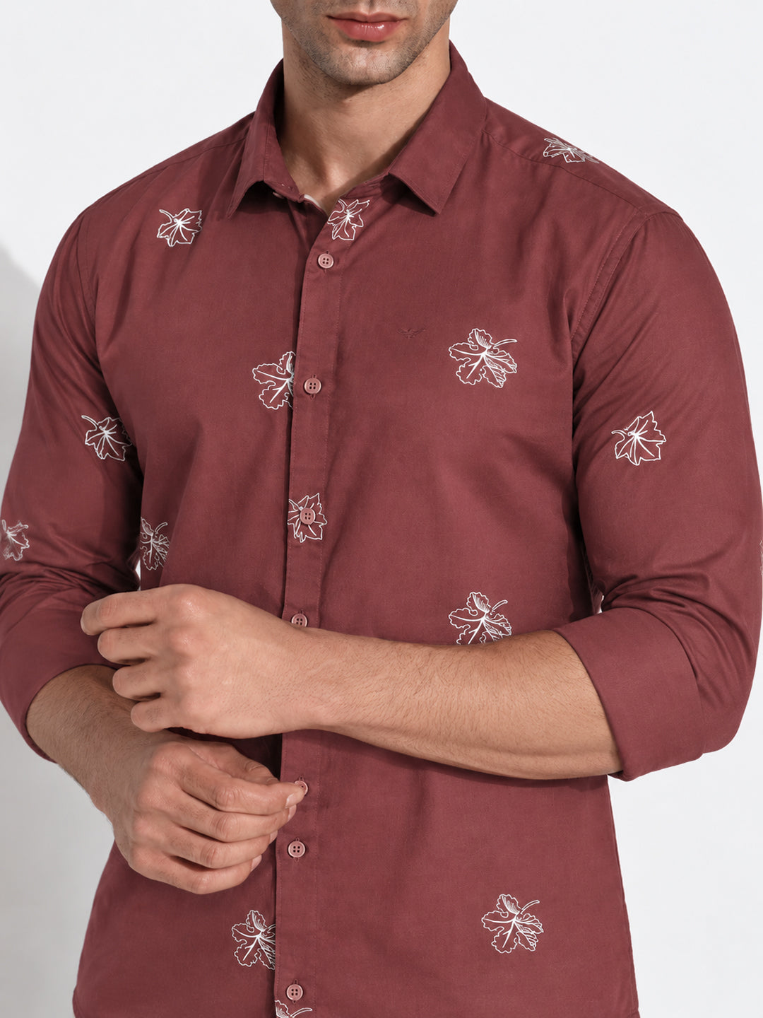 Men’s Floral Printed Brown Slim Fit Long Sleeves Casual Shirt