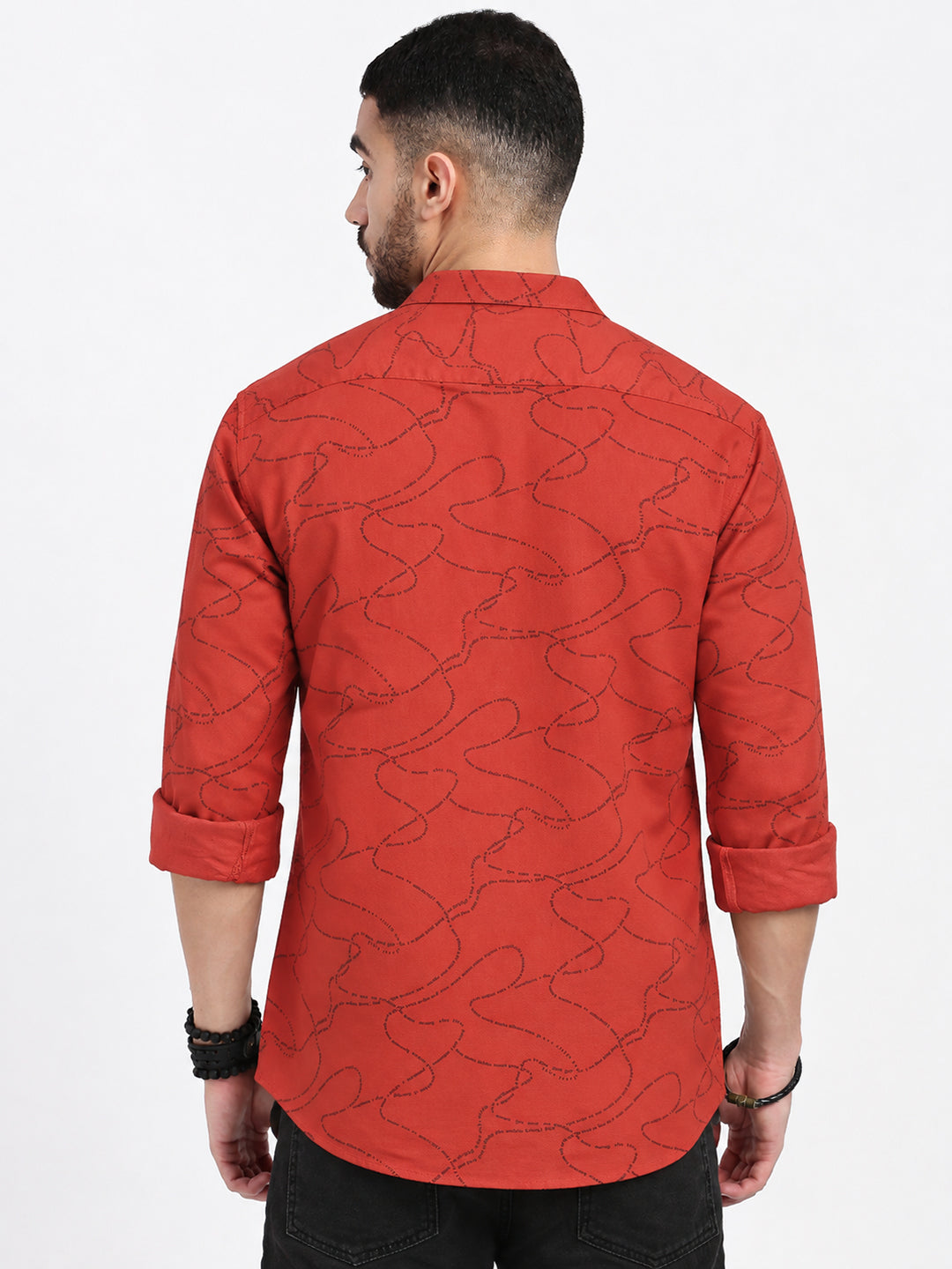 Men’s Printed Orange Slim Fit Long Sleeves Casual Shirt