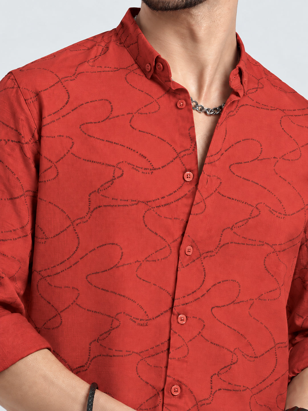 Men’s Printed Orange Slim Fit Long Sleeves Casual Shirt