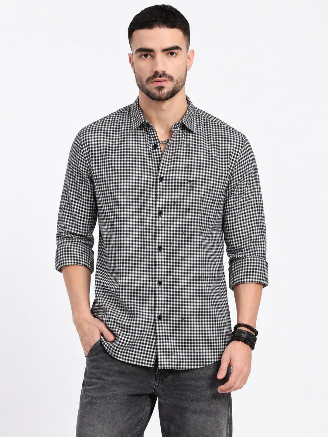Men’s Checked Navy Blue Long Sleeves Shirt