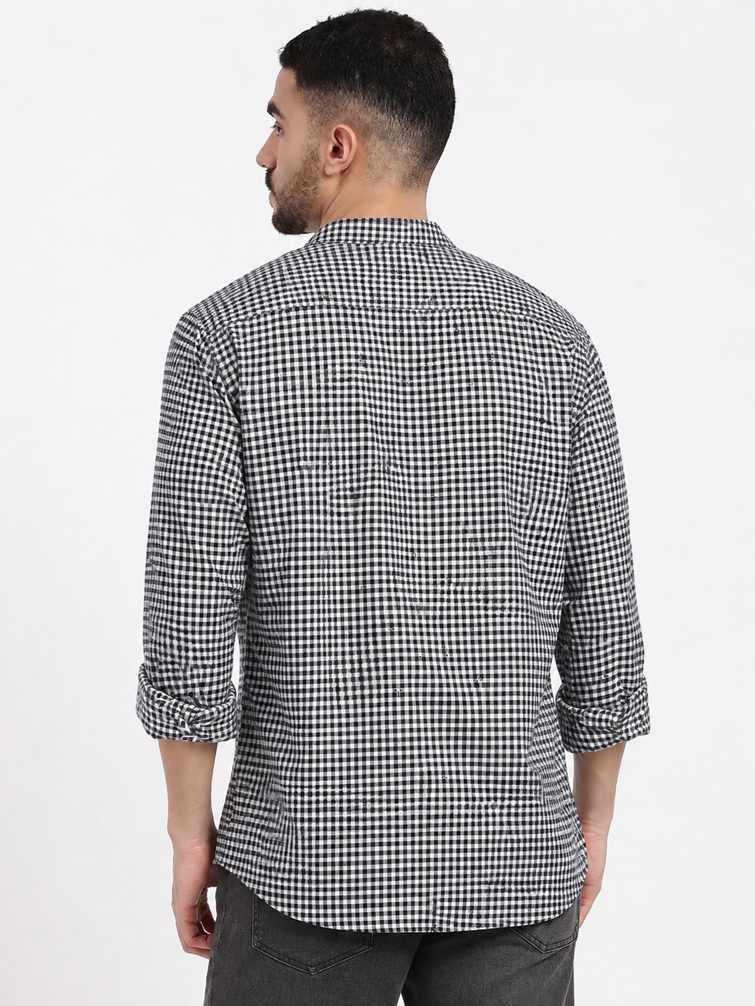 Men’s Checked Navy Blue Long Sleeves Shirt