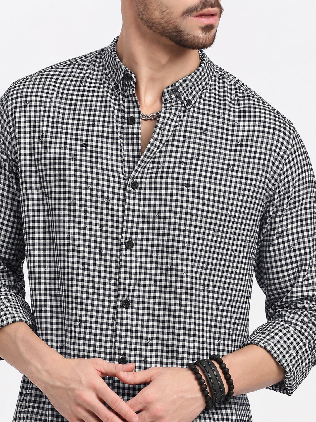 Men’s Checked Navy Blue Long Sleeves Shirt