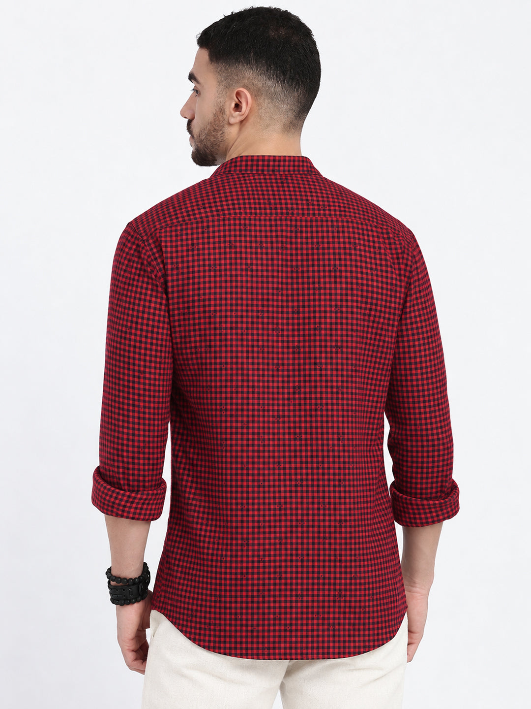 Men’s Micro Checked Red Slim Fit Long Sleeves Shirt