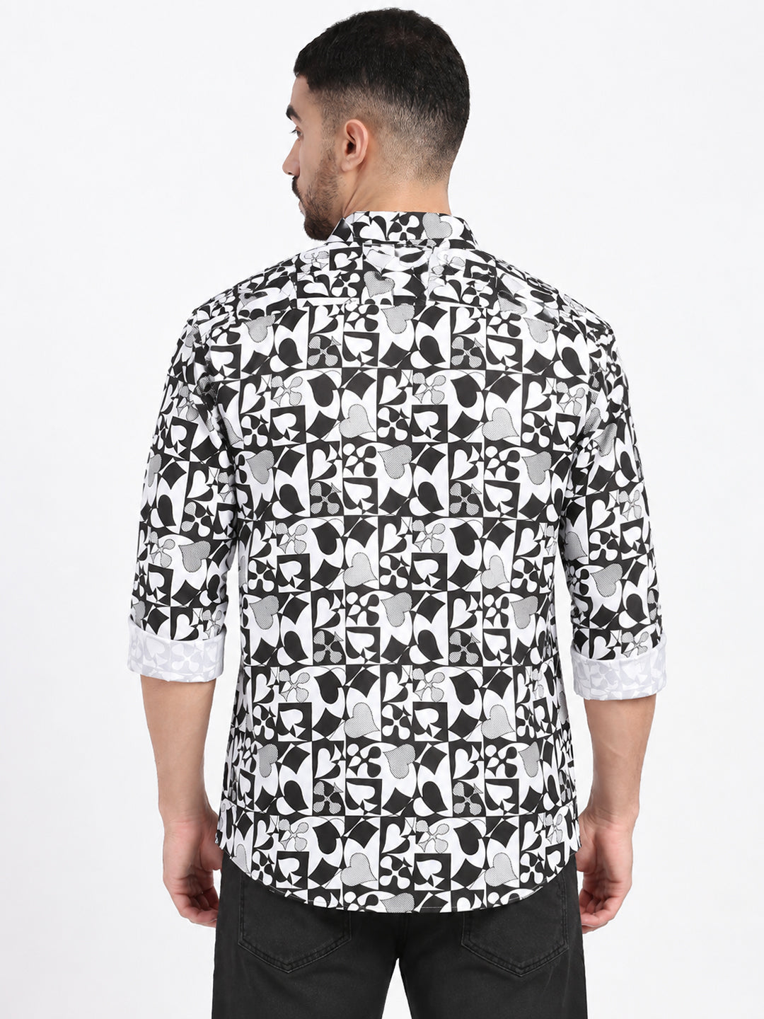 Men’s Graphic Printed White Slim Fit Long Sleeves Casual Shirt