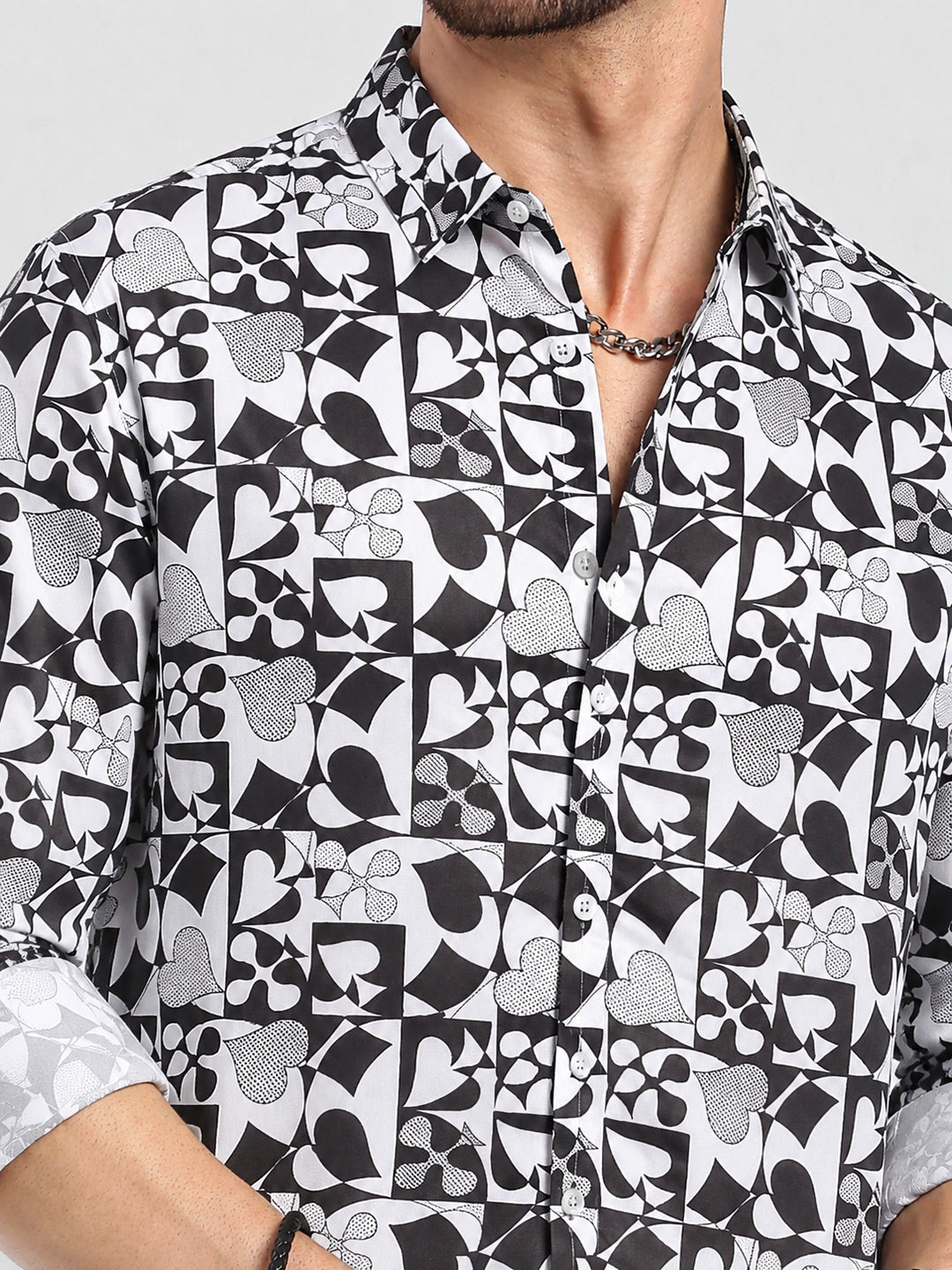 Men’s Graphic Printed White Slim Fit Long Sleeves Casual Shirt