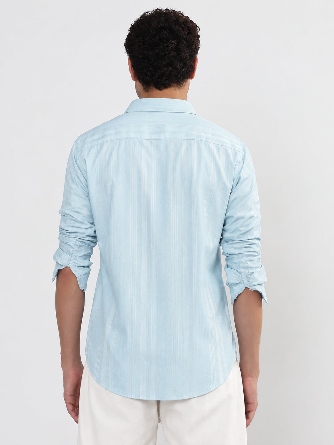 Men’s Vertical Striped Blue Slim Fit Long Sleeves Shirt