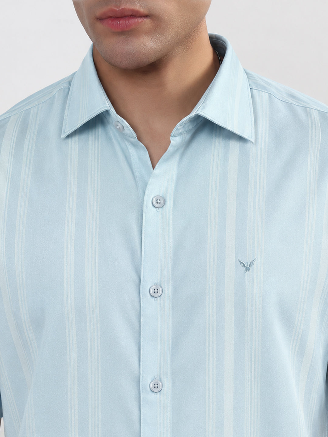 Men’s Vertical Striped Blue Slim Fit Long Sleeves Shirt