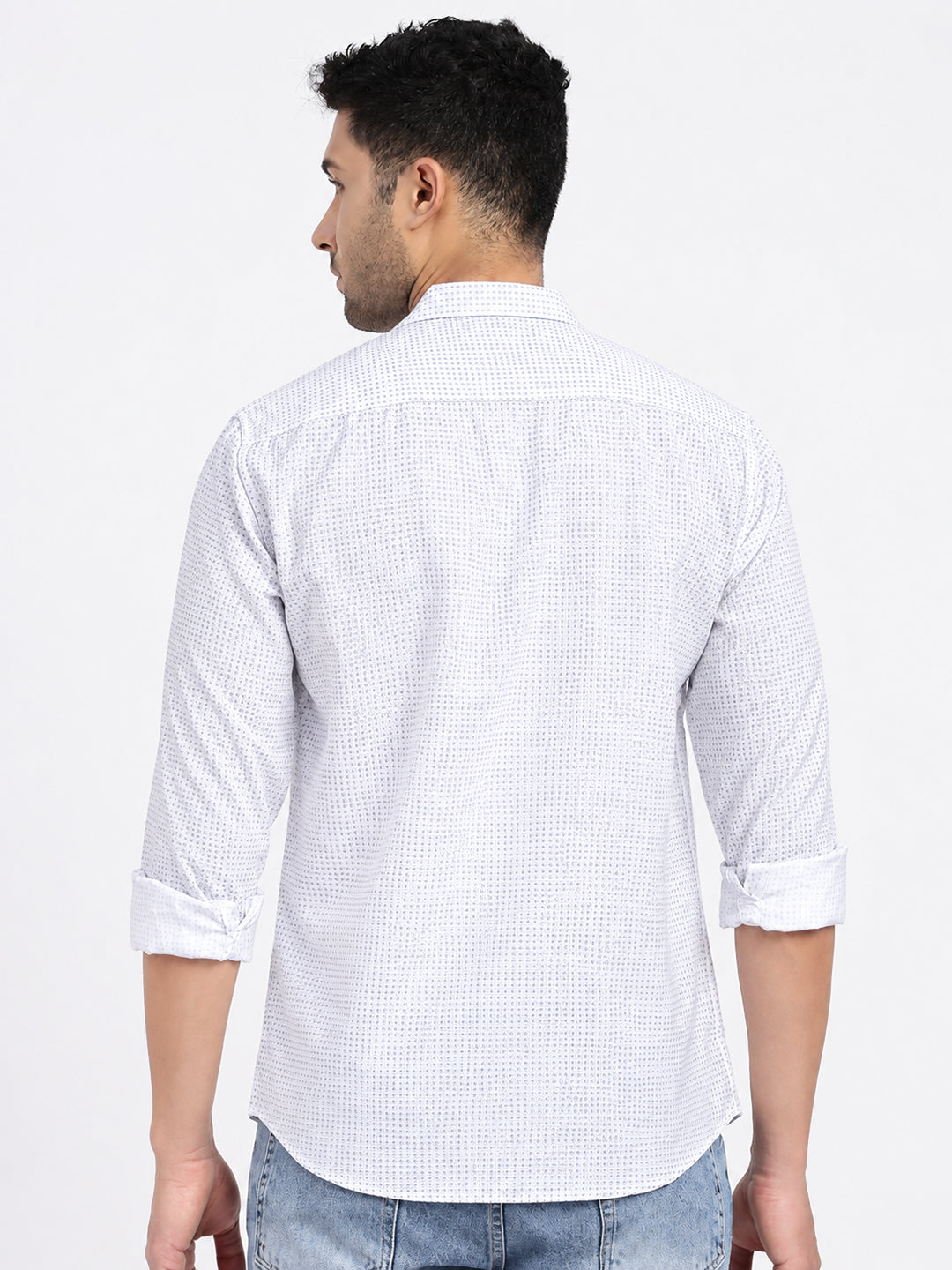 Men’s White Printed Slim Fit Long Sleeves Shirt