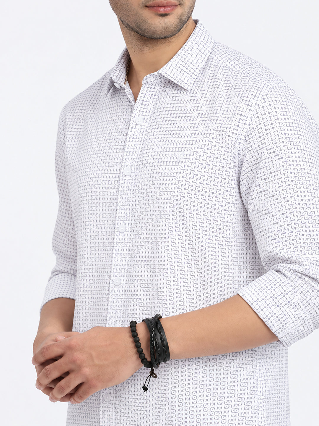 Men’s White Printed Slim Fit Long Sleeves Shirt