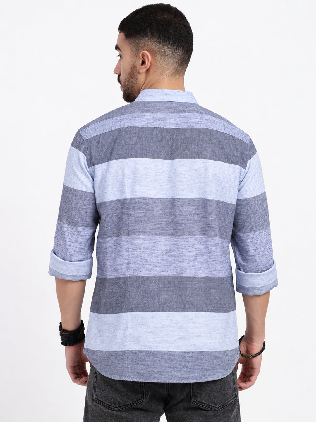 Men’s Striped Navy Blue Slim Fit Long Sleeves Shirt