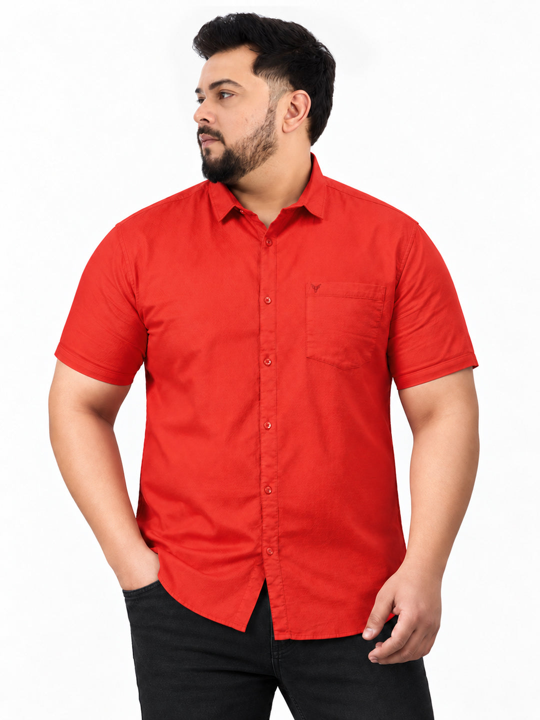 Men’s Red Regular Fit Short Sleeves Shirt with Chest Pocket