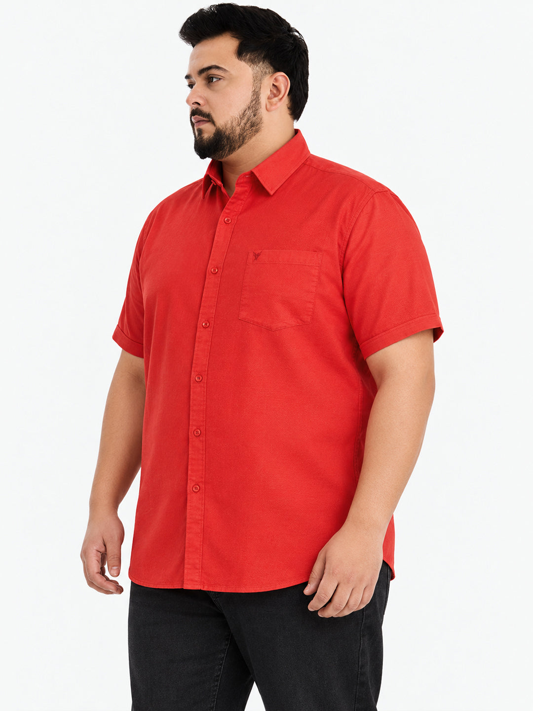 Men’s Red Regular Fit Short Sleeves Shirt with Chest Pocket