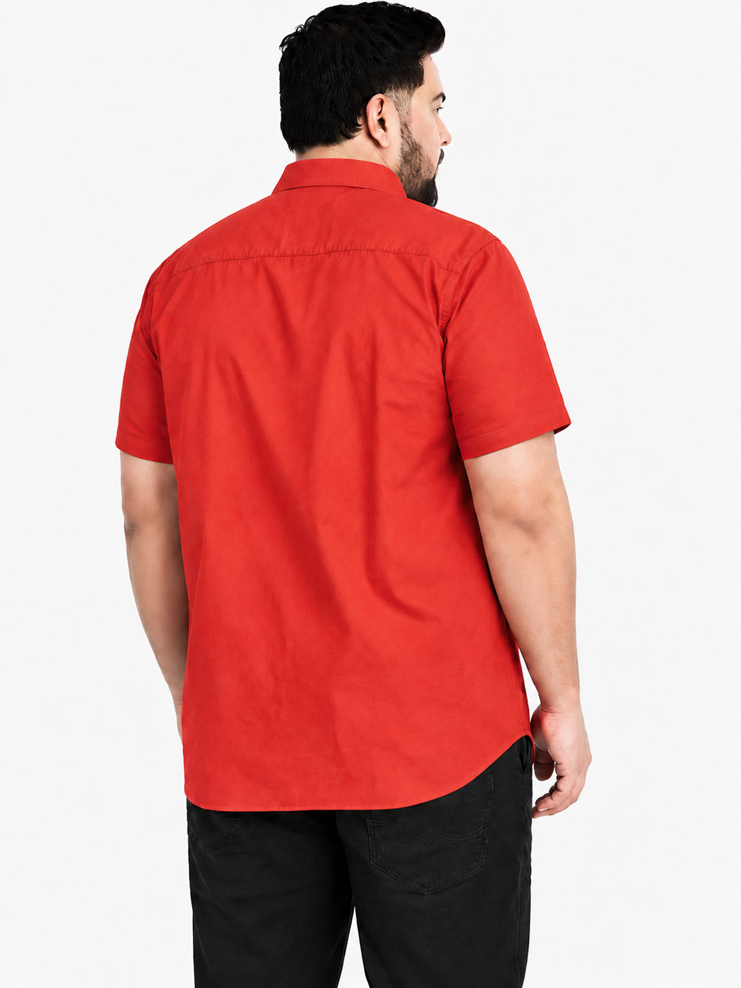 Men’s Red Regular Fit Short Sleeves Shirt with Chest Pocket