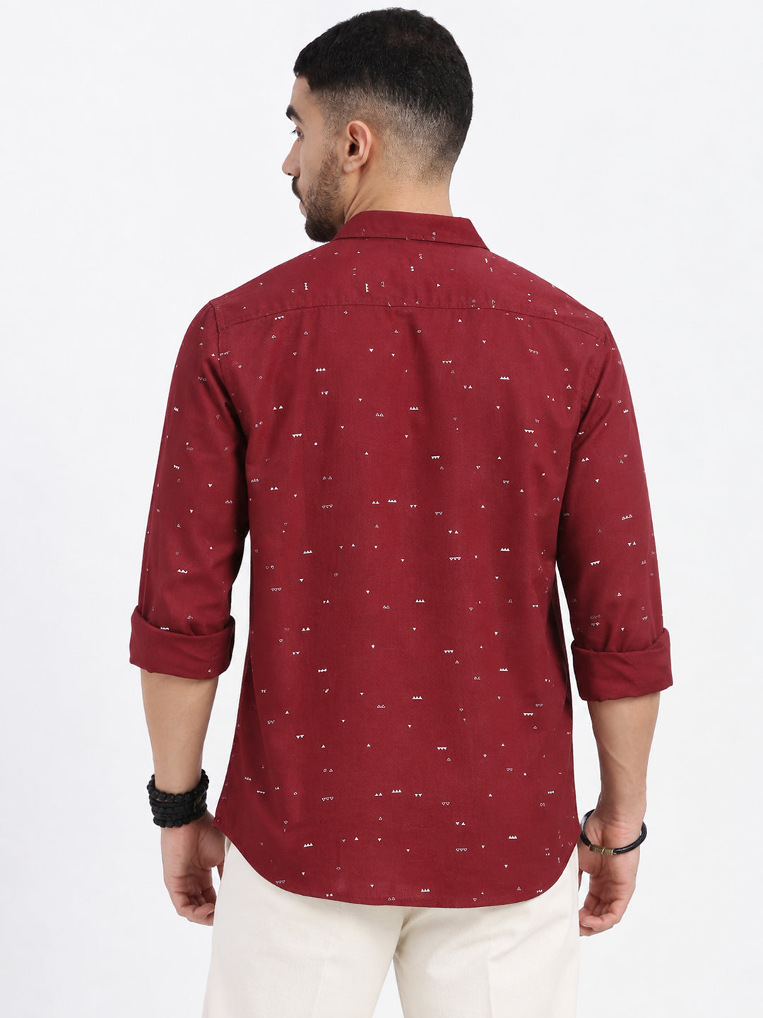Men’s Geometric Printed Maroon Slim Fit Long Sleeves Casual Shirt