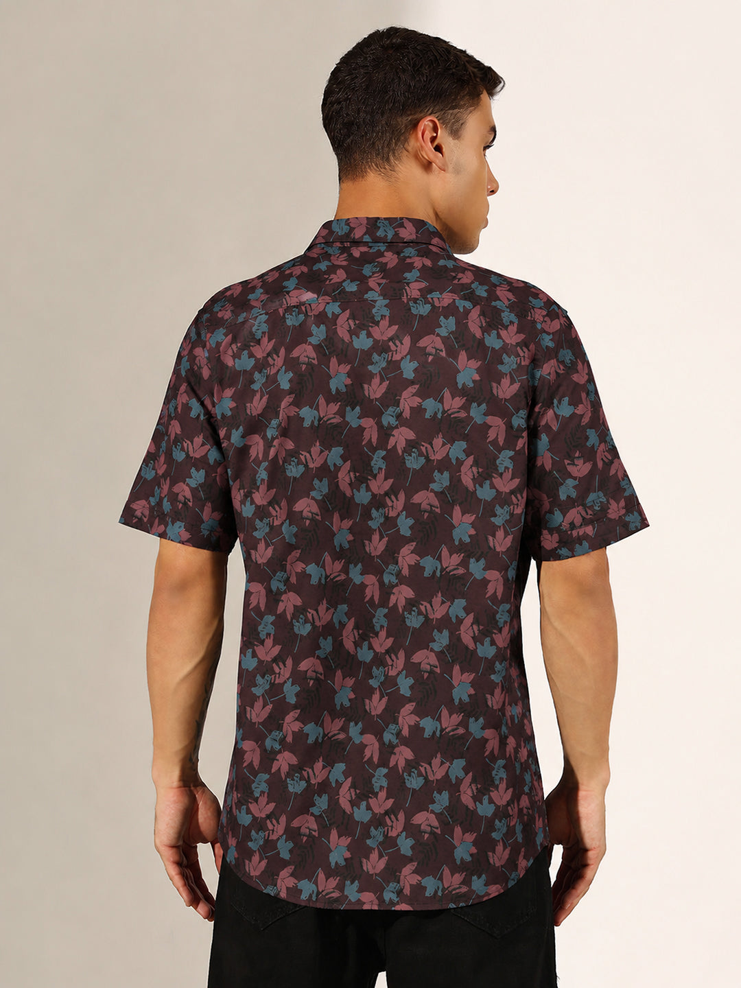 Men's Maroon Tropical Printed Casual Shirt with Spread Collar