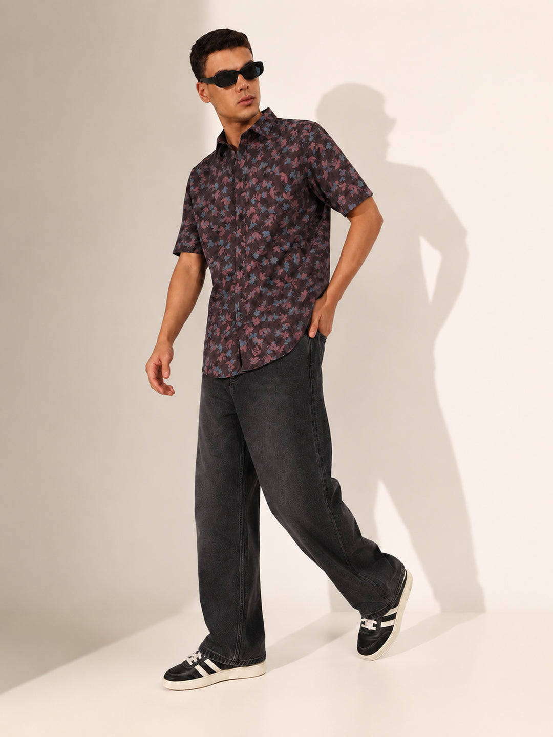 Men's Maroon Tropical Printed Casual Shirt with Spread Collar