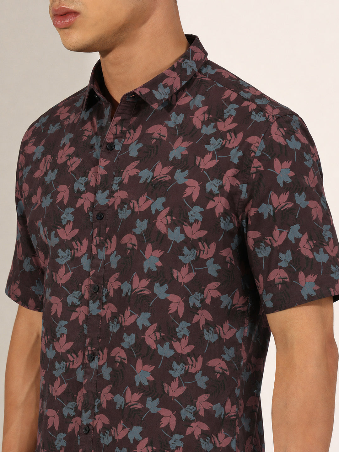 Men's Maroon Tropical Printed Casual Shirt with Spread Collar
