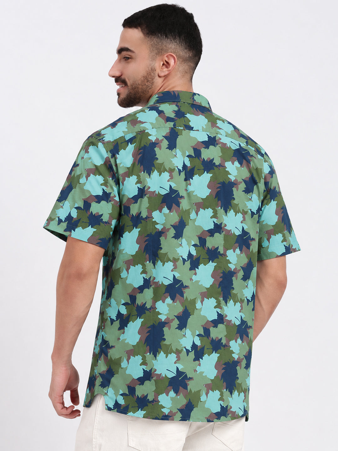 Men’s Printed Green Regular Fit Short Sleeves Casual Shirt