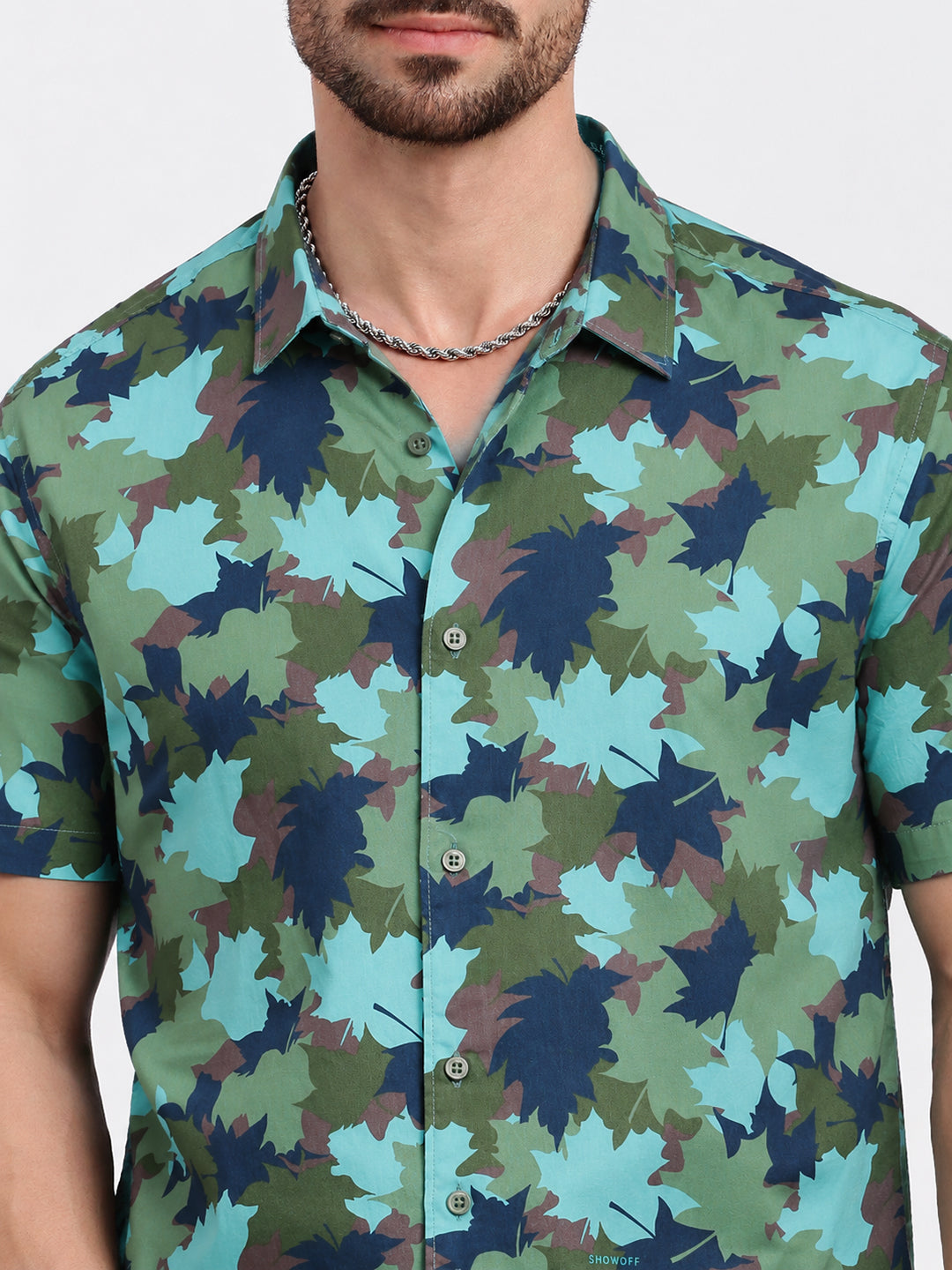 Men’s Printed Green Regular Fit Short Sleeves Casual Shirt
