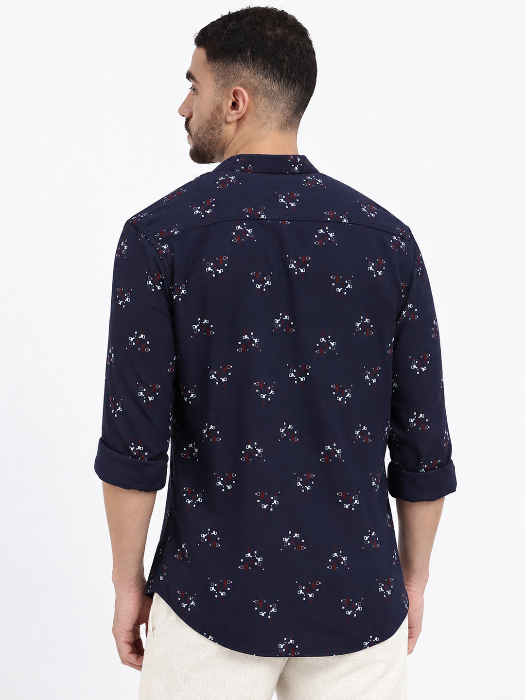 Men’s Geometric Printed Navy Blue Slim Fit Long Sleeves Shirt