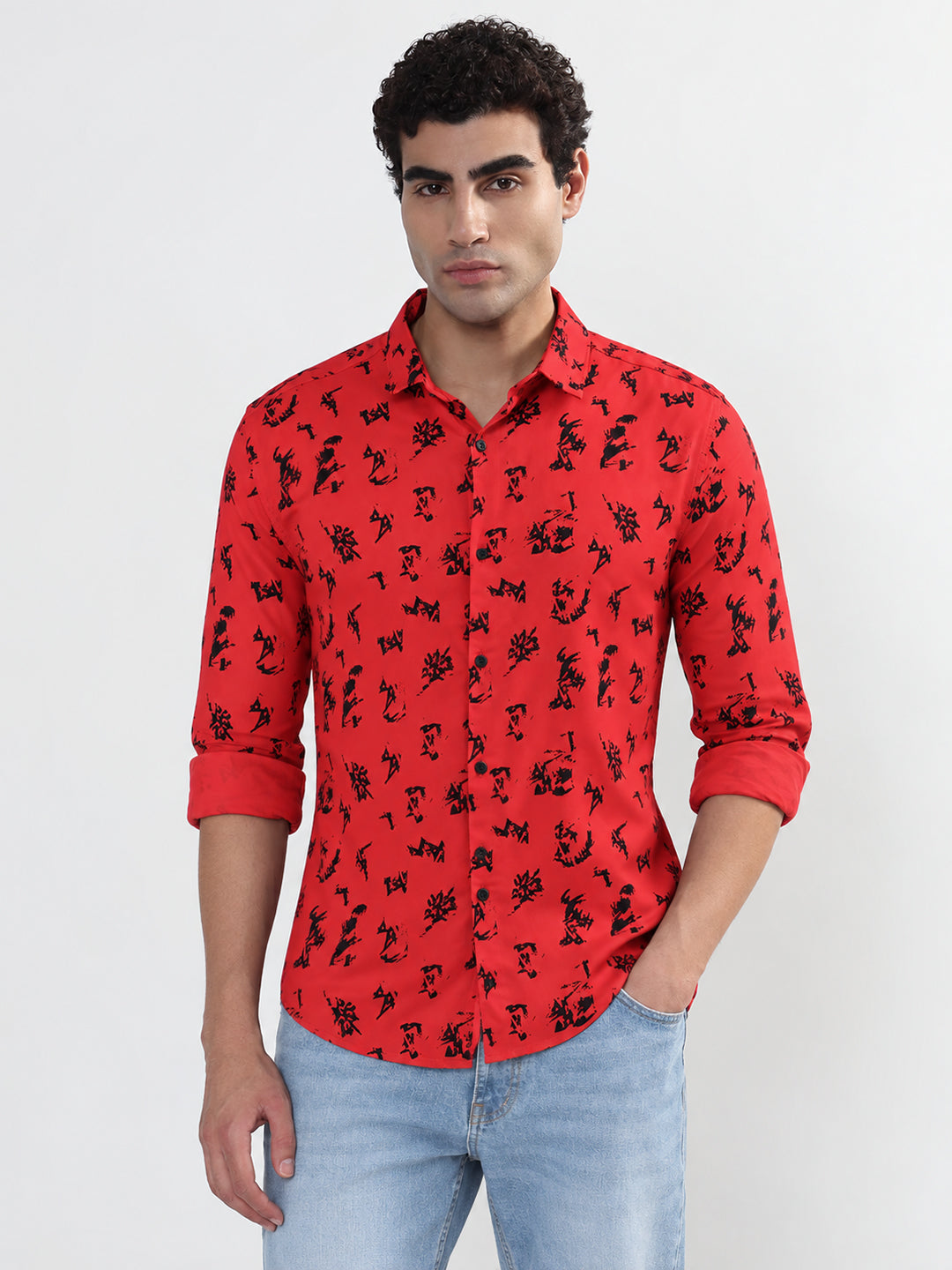 Men’s Vertical Stripes Red Slim Fit Long Sleeves Casual Shirt