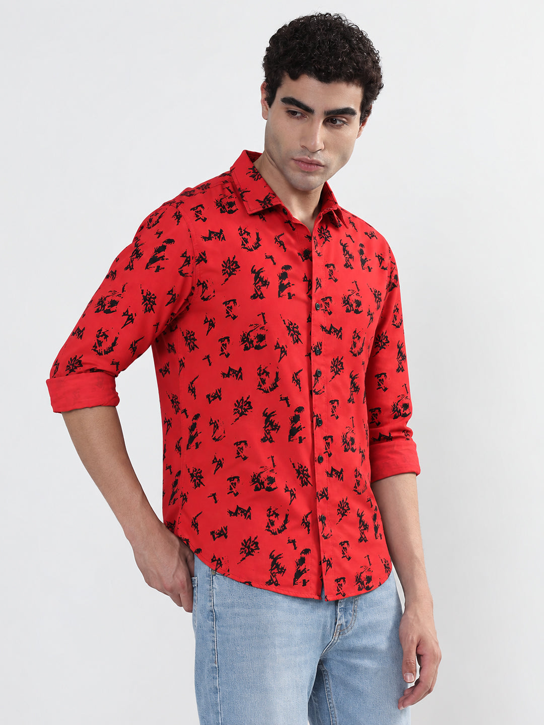 Men’s Vertical Stripes Red Slim Fit Long Sleeves Casual Shirt