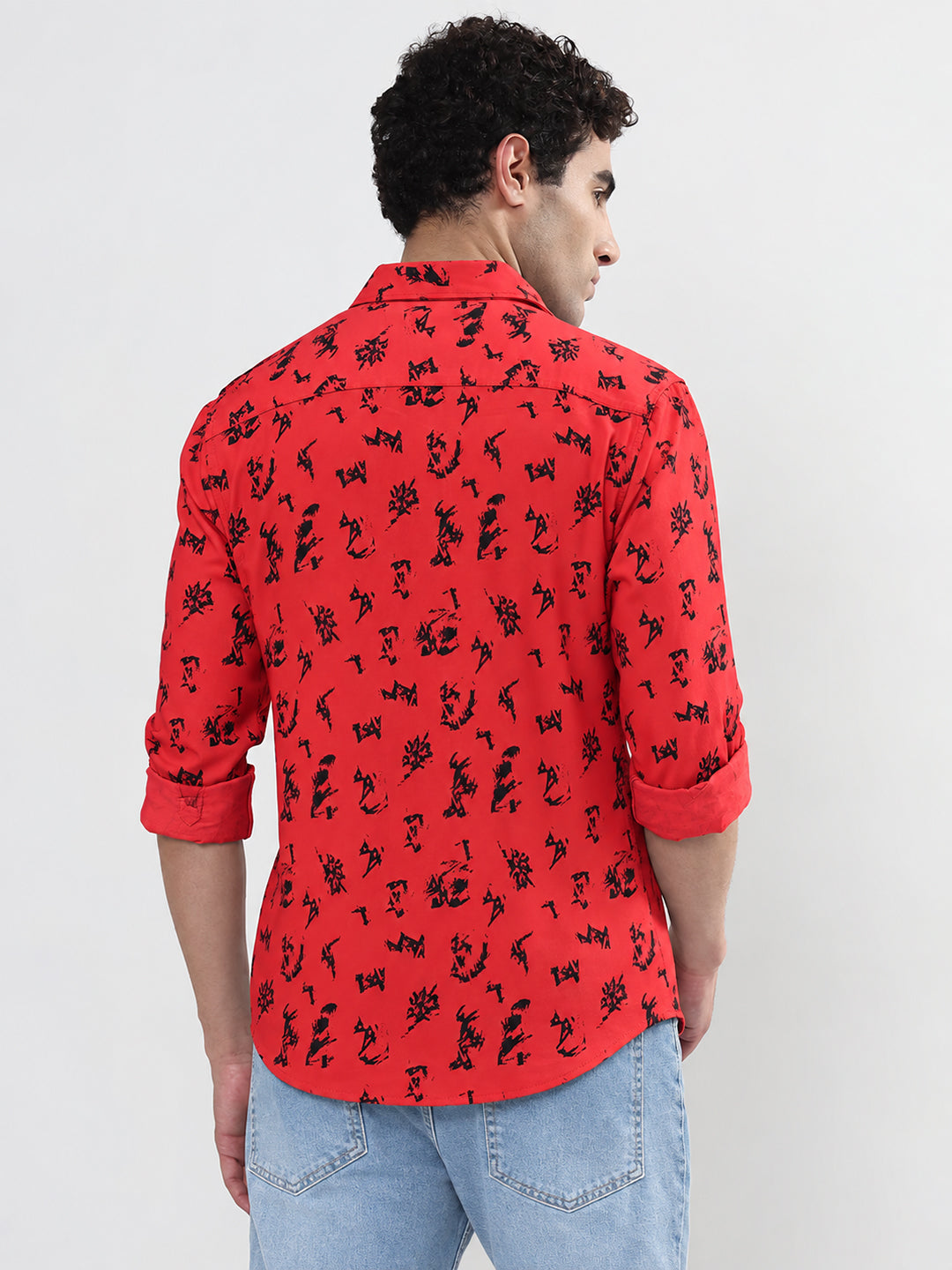 Men’s Vertical Stripes Red Slim Fit Long Sleeves Casual Shirt