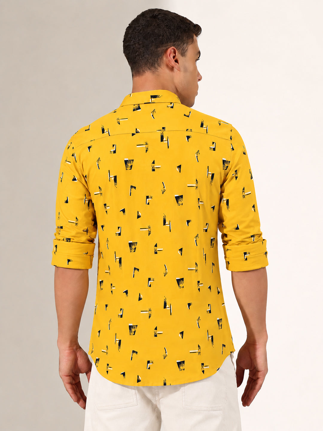 Men’s Graphic Printed Mustard Slim Fit Long Sleeves Casual Shirt